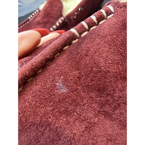 Women's 6 M Ugg Ansley 3312 Burgundy Suede Leather Slippers Moccasins Fur Lined - Picture 16 of 16